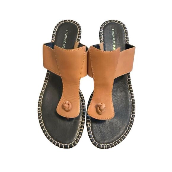 Donald J. Pline Vachetta Heel Wedge Sandal Tan Black Leather Slides Open Toe Wom - Picture 3 of 12